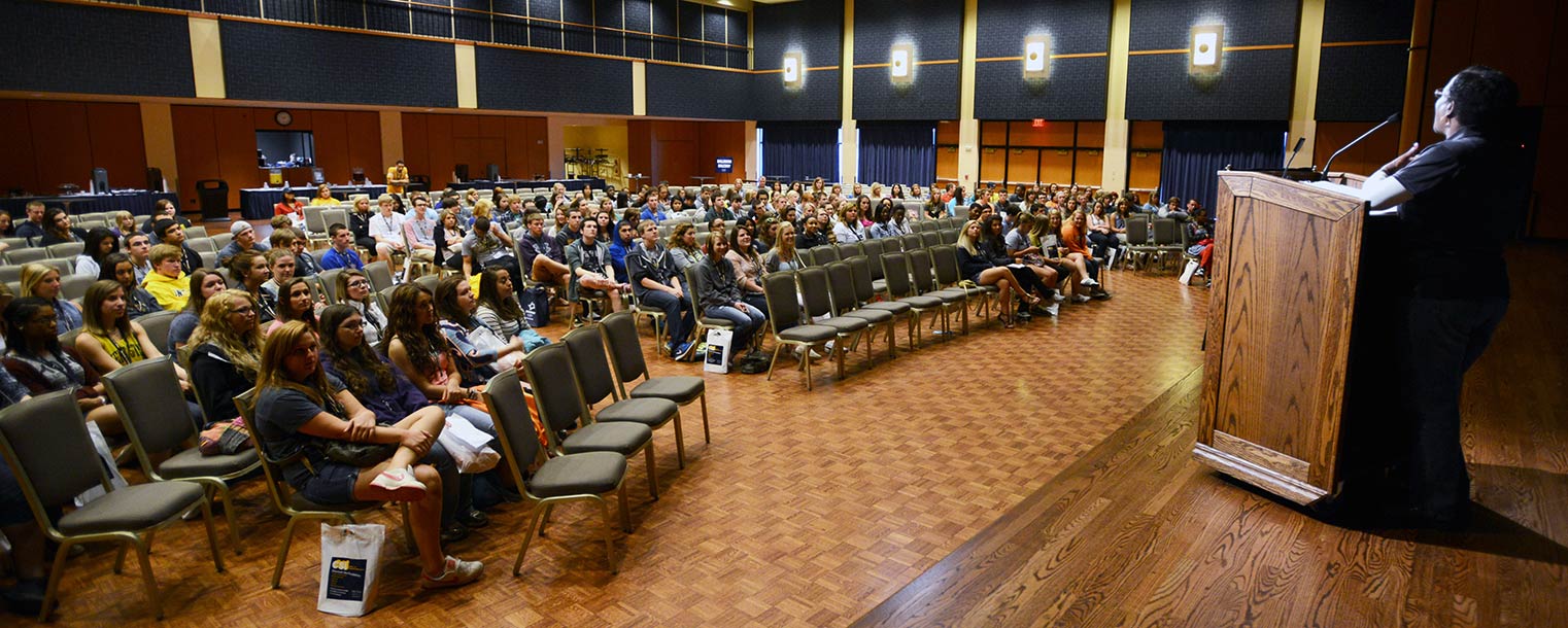 Incoming freshmen take part in the 2013 Destination Kent State summer program in the Kent Student Center Ballroom..